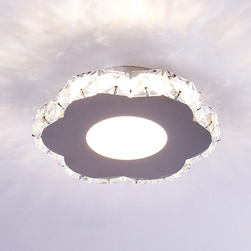 Crystal Embedded Small Ceiling Lamp Simple Stainless Steel LED Flush Light for Hallway Clearhalo 'Ceiling Lights' 'Close To Ceiling Lights' 'Close to ceiling' 'Flush mount' Lighting' 2556535