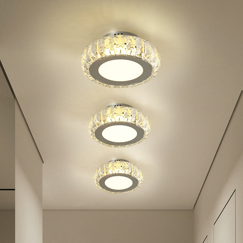 Crystal Embedded Small Ceiling Lamp Simple Stainless Steel LED Flush Light for Hallway Clearhalo 'Ceiling Lights' 'Close To Ceiling Lights' 'Close to ceiling' 'Flush mount' Lighting' 2556537
