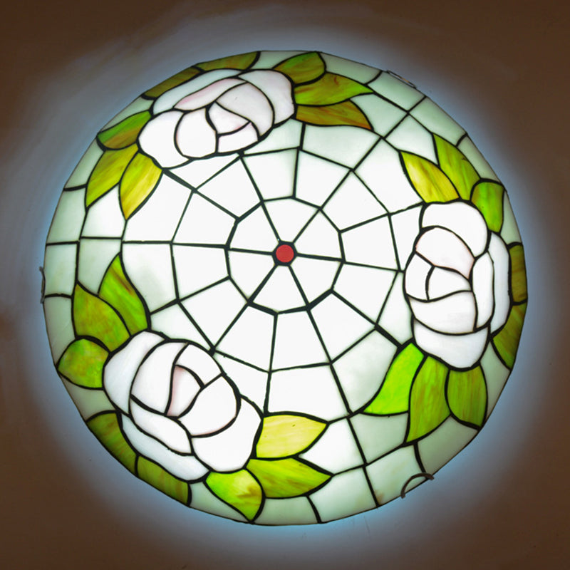 Bowl Shaped Flush Ceiling Light Stained Glass Tiffany Flushmount Lighting for Bedroom White Clearhalo 'Ceiling Lights' 'Close To Ceiling Lights' 'Close to ceiling' 'Flush mount' Lighting' 2556540