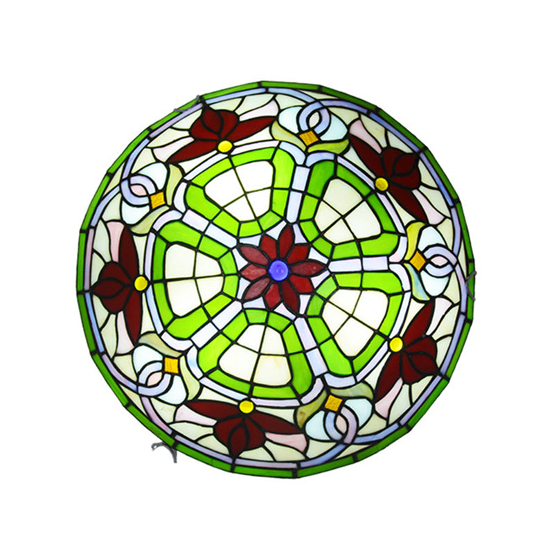 Red Flower Round Flush Mount Tiffany Stained Art Glass Ceiling Light for Bedroom Clearhalo 'Ceiling Lights' 'Close To Ceiling Lights' 'Close to ceiling' 'Flush mount' Lighting' 2556599
