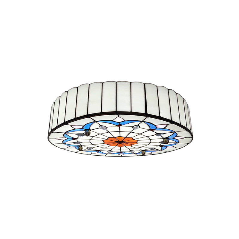 Drum Ceiling Mount Light Mediterranean Stained Glass Flush Mount Fixture for Bedroom Clearhalo 'Ceiling Lights' 'Close To Ceiling Lights' 'Close to ceiling' 'Flush mount' Lighting' 2556649