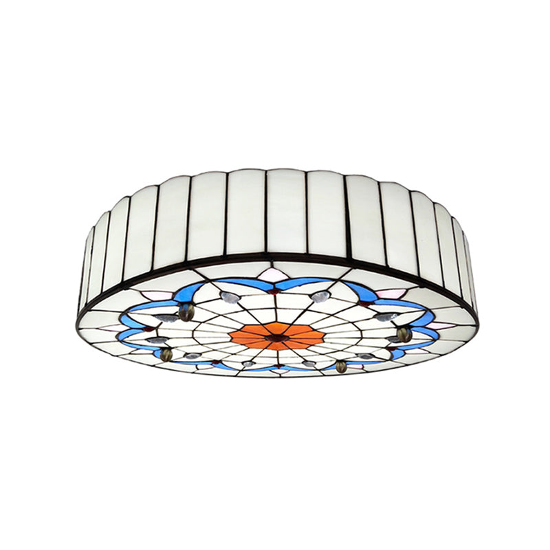 Drum Ceiling Mount Light Mediterranean Stained Glass Flush Mount Fixture for Bedroom White Clearhalo 'Ceiling Lights' 'Close To Ceiling Lights' 'Close to ceiling' 'Flush mount' Lighting' 2556653