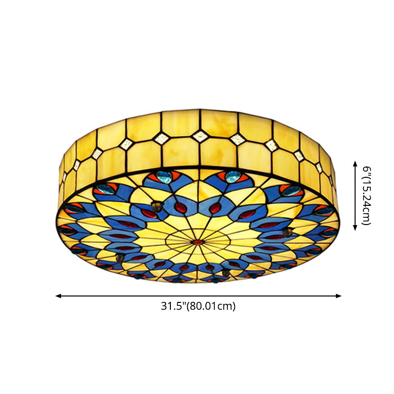 Drum Ceiling Mount Light Mediterranean Stained Glass Flush Mount Fixture for Bedroom Clearhalo 'Ceiling Lights' 'Close To Ceiling Lights' 'Close to ceiling' 'Flush mount' Lighting' 2556689