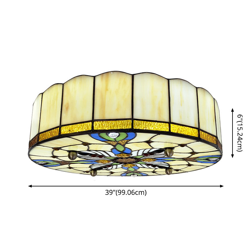 Drum Ceiling Mount Light Mediterranean Stained Glass Flush Mount Fixture for Bedroom Clearhalo 'Ceiling Lights' 'Close To Ceiling Lights' 'Close to ceiling' 'Flush mount' Lighting' 2556690
