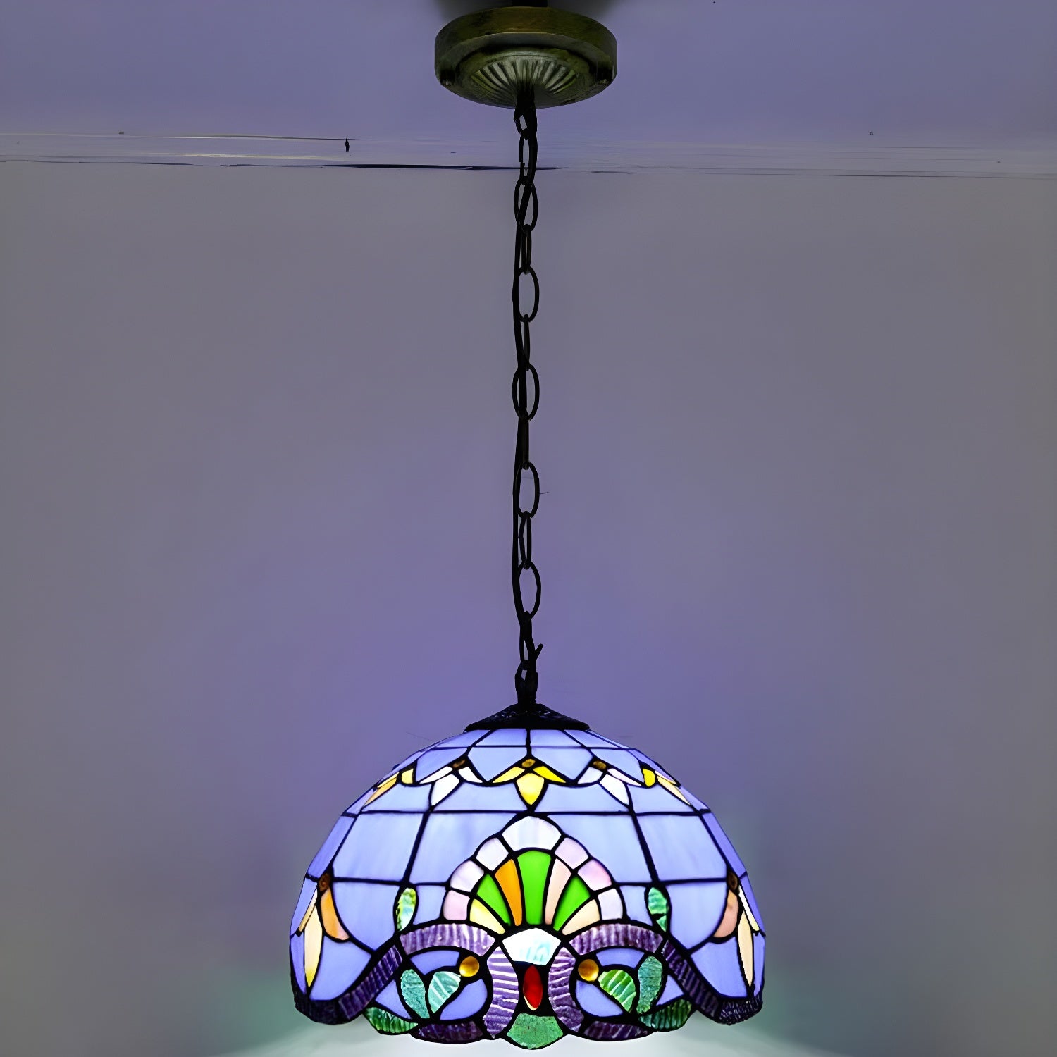 Bowl Pendant Light Tiffany-Style 1 Light Stained Glass Hanging Lamp for Dining Room Blue 12" Clearhalo 'Ceiling Lights' 'Close To Ceiling Lights' 'Glass shade' 'Glass' 'Industrial' 'Middle Century Pendants' 'Pendant Lights' 'Pendants' 'Tiffany close to ceiling' 'Tiffany Pendants' 'Tiffany' Lighting' 2556825
