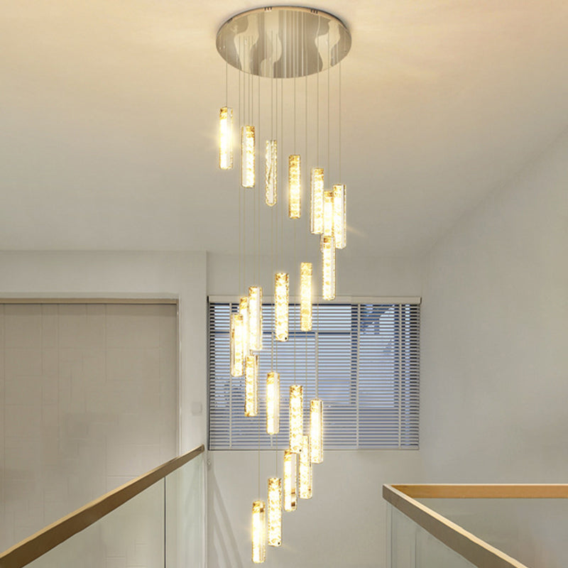 Multiple Rectangle Crystal Drop Lamp Modern Long Suspension Pendant Light for Stairway 21 Silver Clearhalo 'Ceiling Lights' 'Modern Pendants' 'Modern' 'Pendant Lights' 'Pendants' Lighting' 2556863