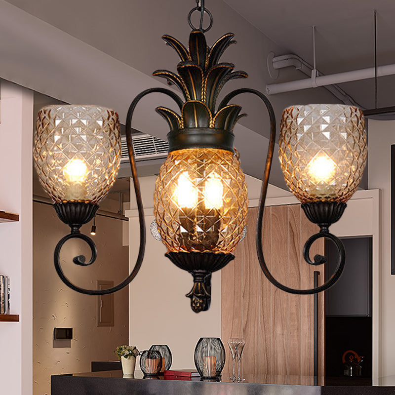5/7 Lights Bedroom Ceiling Lamp Traditional Black Chandelier Pendant Light with Cup Frosted Prismatic Glass Shade Clearhalo 'Ceiling Lights' 'Chandeliers' 'Glass shade' 'Glass' Lighting' 255694