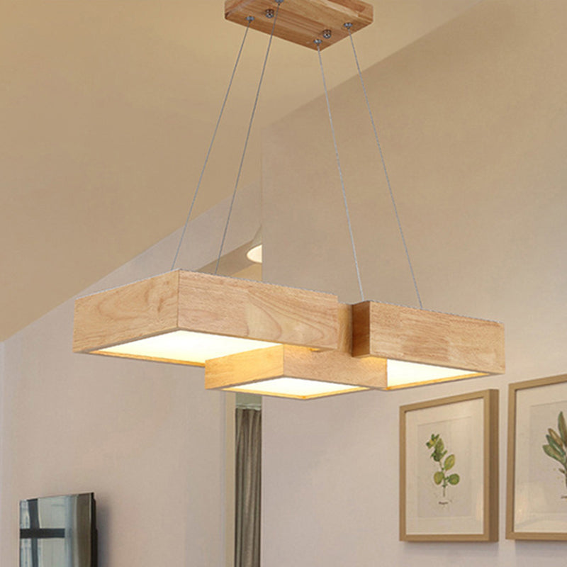 Japanese Style Wooden LED Restaurant Pendant Lighting Rectangular Solid Wood Island Lamps Clearhalo 'Ceiling Lights' 'Island Lights' Lighting' 2557002
