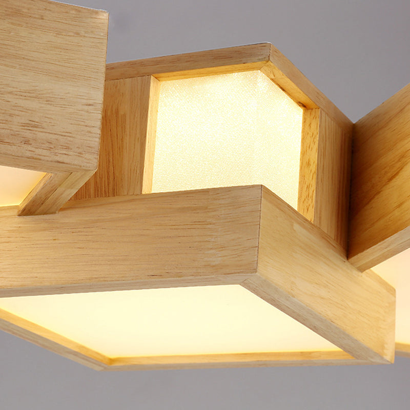 Japanese Style Wooden LED Restaurant Pendant Lighting Rectangular Solid Wood Island Lamps Clearhalo 'Ceiling Lights' 'Island Lights' Lighting' 2557003