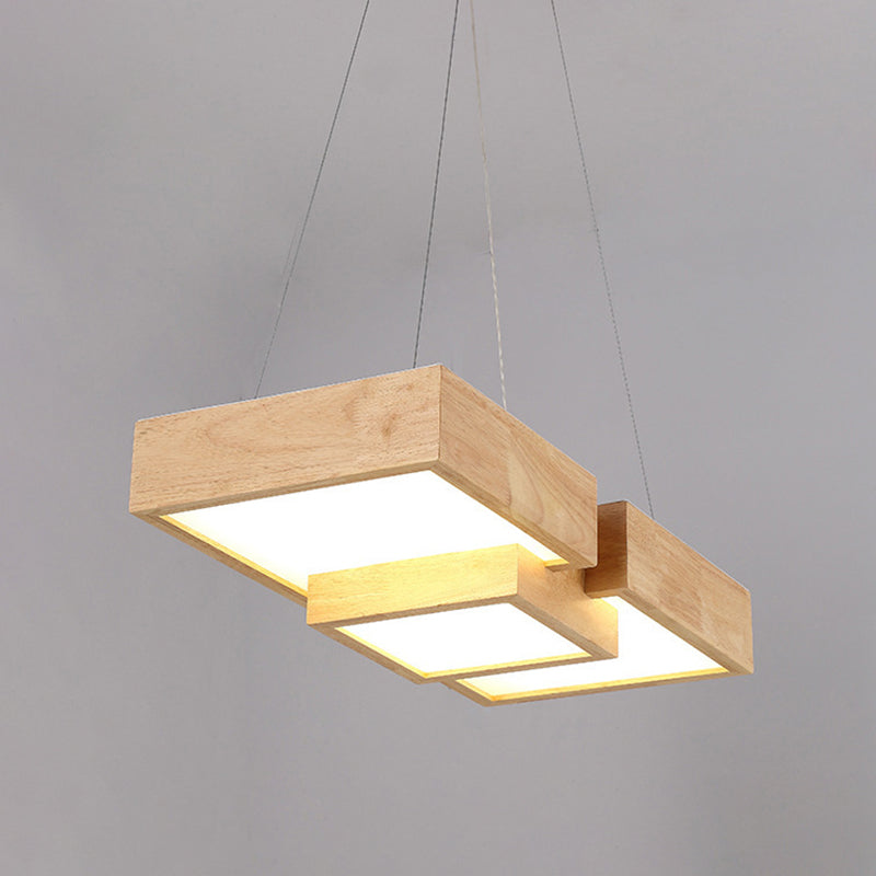 Japanese Style Wooden LED Restaurant Pendant Lighting Rectangular Solid Wood Island Lamps Clearhalo 'Ceiling Lights' 'Island Lights' Lighting' 2557004
