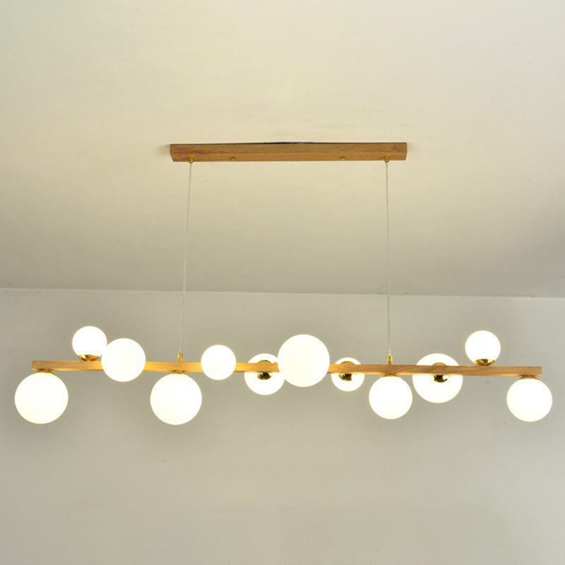 Nordic Linear Imitation Solid Wood Island Pendant with Globe Shade Glass Island Light for Dining Room 12 Wood Clearhalo 'Ceiling Lights' 'Island Lights' Lighting' 2557044