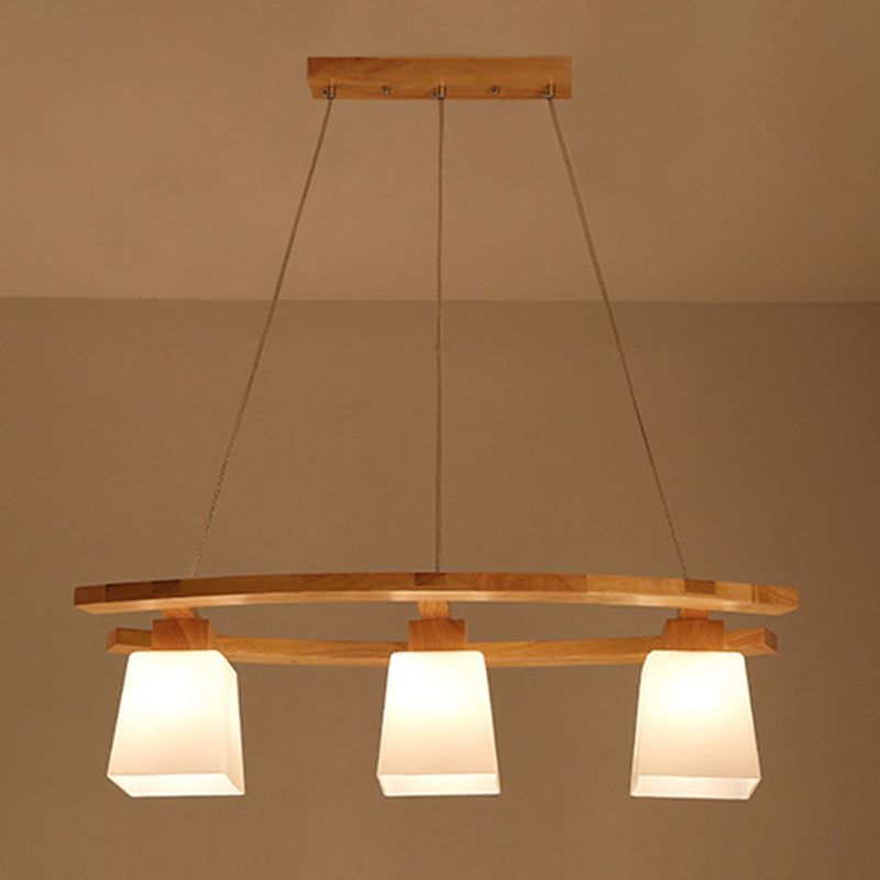 Nordic Personality Wood Island Pendant with Trapezoidal Glass Lampshade Dining Table Hanging Lamp Clearhalo 'Ceiling Lights' 'Island Lights' Lighting' 2557060