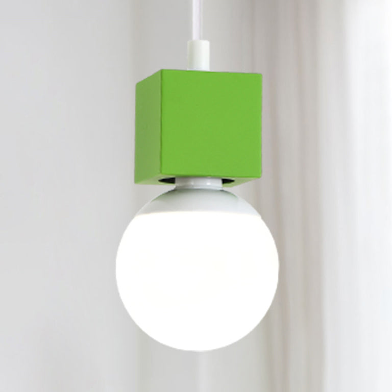 Loft Stylish Bare Bulb Ceiling Hanging Light with Square Design 1 Head Metallic Pendant Lighting in Grey/Red Green Clearhalo 'Art Deco Pendants' 'Cast Iron' 'Ceiling Lights' 'Ceramic' 'Crystal' 'Industrial Pendants' 'Industrial' 'Metal' 'Middle Century Pendants' 'Pendant Lights' 'Pendants' 'Tiffany' Lighting' 25576