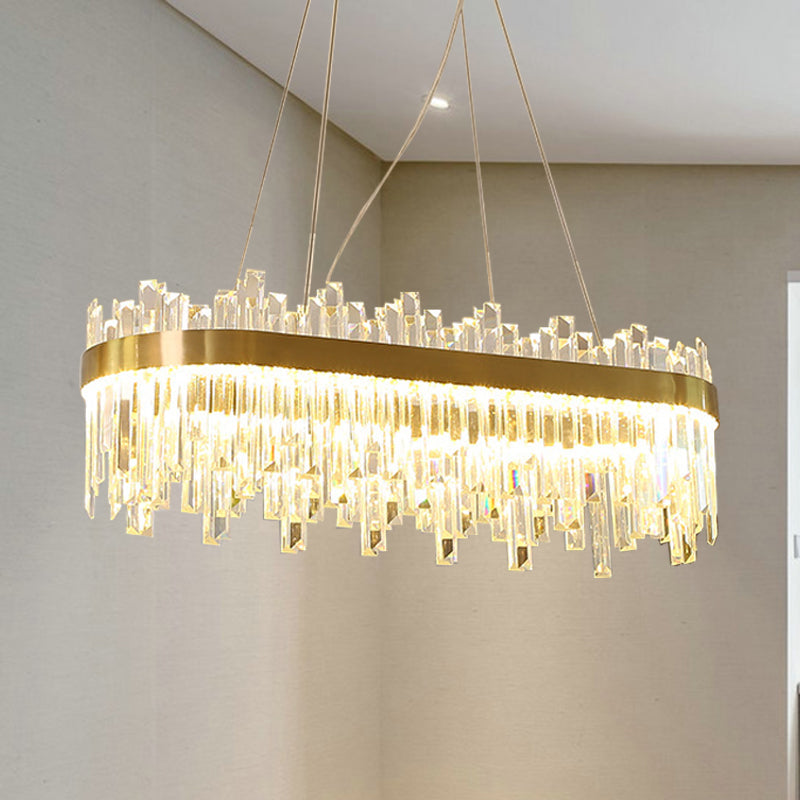 Oval Dining Room Hanging Lamp Kit Three Side Crystal Rod Postmodern LED Chandelier Light in Gold Clearhalo 'Ceiling Lights' 'Chandeliers' 'Modern Chandeliers' 'Modern' Lighting' 256047