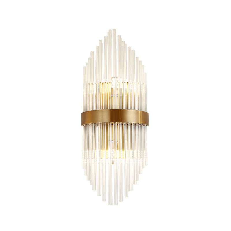Crystal Rod Shield Wall Mount Light Postmodern 2/3 Heads Gold Sconce Light Fixture for Living Room Clearhalo 'Modern wall lights' 'Modern' 'Wall Lamps & Sconces' 'Wall Lights' Lighting' 256155