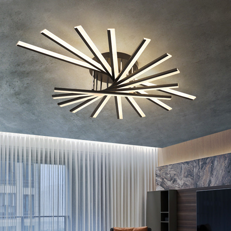 Crossed Line Shape Semi Flush Mount LED Ceiling Lamp Aluminum Modern Simplicity Living Room Lighting Fixture Light Clearhalo 'Ceiling Lights' 'Close To Ceiling Lights' 'Close to ceiling' 'Semi-flushmount' Lighting' 2562368
