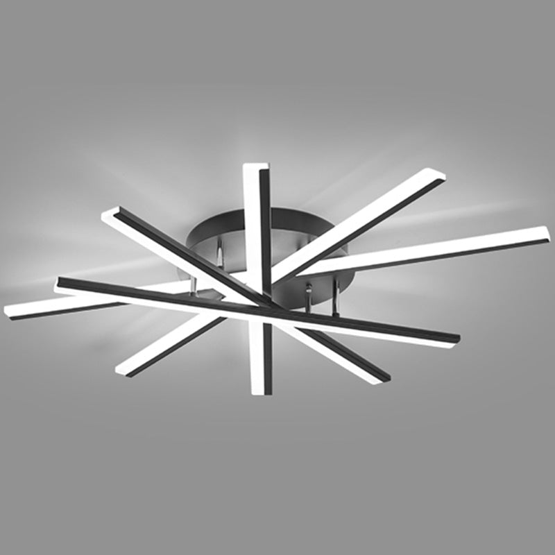 Crossed Line Shape Semi Flush Mount LED Ceiling Lamp Aluminum Modern Simplicity Living Room Lighting Fixture Light 5 Black White Clearhalo 'Ceiling Lights' 'Close To Ceiling Lights' 'Close to ceiling' 'Semi-flushmount' Lighting' 2562370