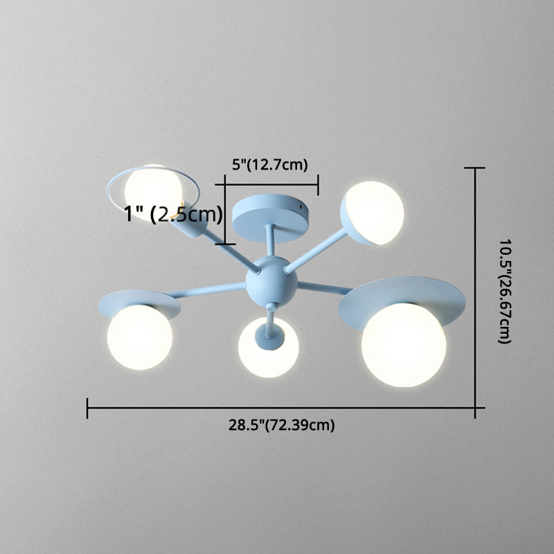 5-Light Macaroon Style Ceiling Light Northern Europe Iron Art Semi-flush Mount Lighting Fixture Lamp for Kindergarten Hallway Bedroom Clearhalo 'Ceiling Lights' 'Close To Ceiling Lights' 'Close to ceiling' 'Semi-flushmount' Lighting' 2562459
