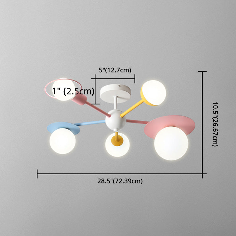 5-Light Macaroon Style Ceiling Light Northern Europe Iron Art Semi-flush Mount Lighting Fixture Lamp for Kindergarten Hallway Bedroom Clearhalo 'Ceiling Lights' 'Close To Ceiling Lights' 'Close to ceiling' 'Semi-flushmount' Lighting' 2562460