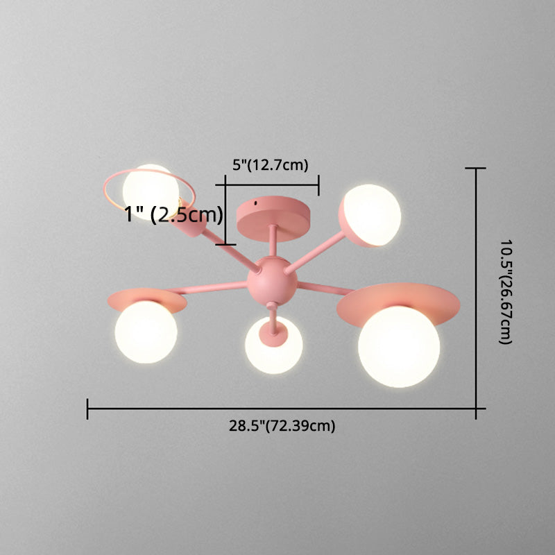 5-Light Macaroon Style Ceiling Light Northern Europe Iron Art Semi-flush Mount Lighting Fixture Lamp for Kindergarten Hallway Bedroom Clearhalo 'Ceiling Lights' 'Close To Ceiling Lights' 'Close to ceiling' 'Semi-flushmount' Lighting' 2562461