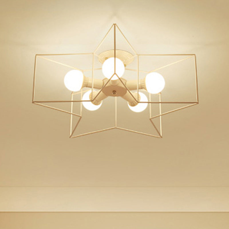 5 Bulbs Industrial Style Ceiling Light Flush Mount Dining Room Lighting Fixture with Iron Frame Lampshade Clearhalo 'Ceiling Lights' 'Close To Ceiling Lights' 'Close to ceiling' 'Semi-flushmount' Lighting' 2562522