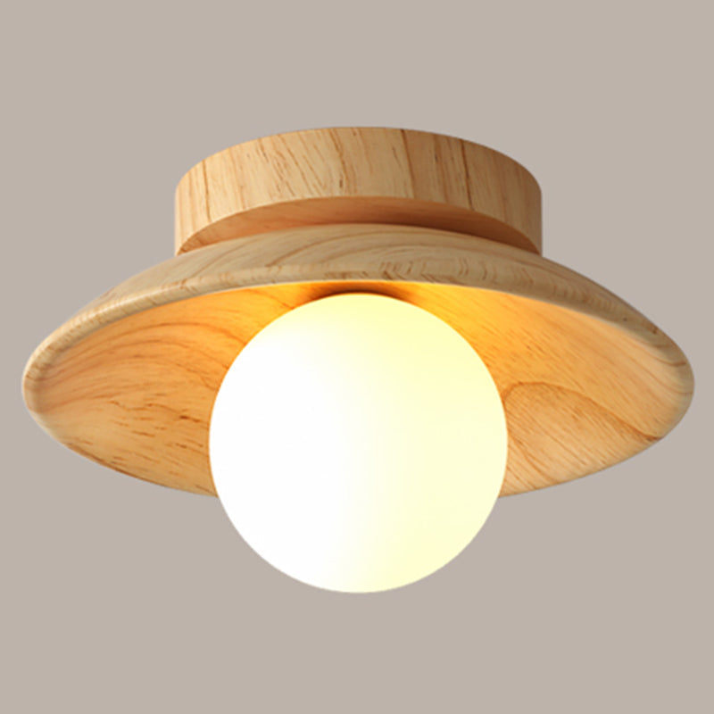 Modern Simplicity Wooden Ceiling Light 1-Light Mini Semi Flush Mount Hallway Lamp Wood 8" Clearhalo 'Ceiling Lights' 'Close To Ceiling Lights' 'Close to ceiling' 'Semi-flushmount' Lighting' 2562536