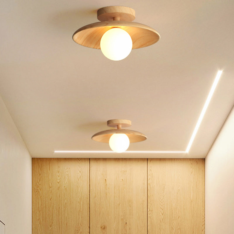 Modern Simplicity Wooden Ceiling Light 1-Light Mini Semi Flush Mount Hallway Lamp Clearhalo 'Ceiling Lights' 'Close To Ceiling Lights' 'Close to ceiling' 'Semi-flushmount' Lighting' 2562542
