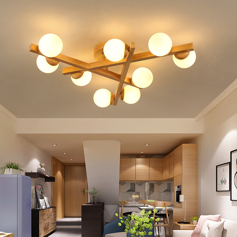Wooden Crossed Lines Flush Mount Light Multi-bulbs Modern Wood Ceiling Light Fixture for Bedroom Clearhalo 'Ceiling Lights' 'Close To Ceiling Lights' 'Close to ceiling' 'Semi-flushmount' Lighting' 2562551