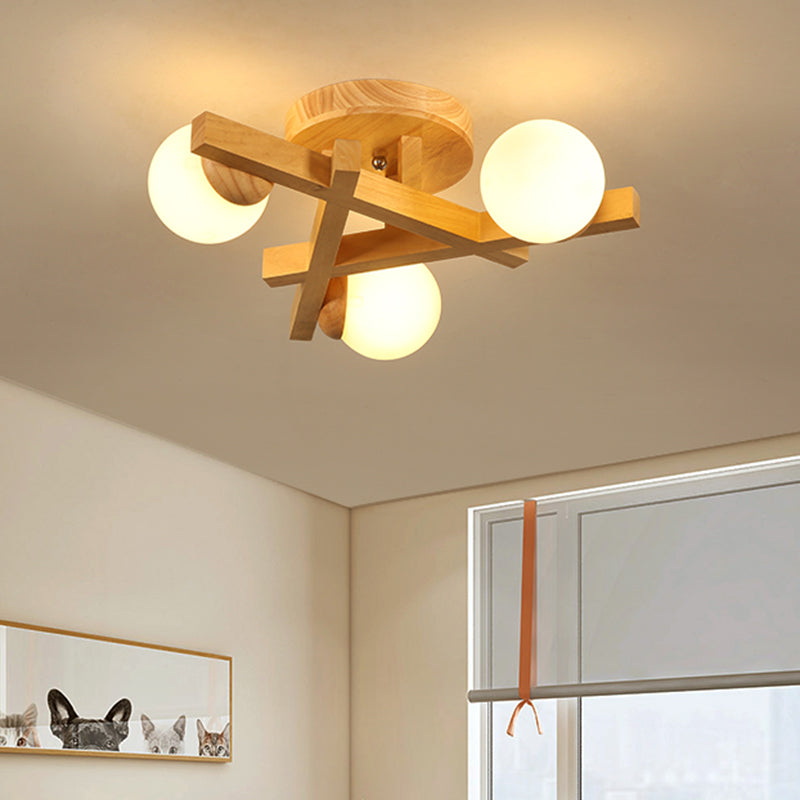 Wooden Crossed Lines Flush Mount Light Multi-bulbs Modern Wood Ceiling Light Fixture for Bedroom Clearhalo 'Ceiling Lights' 'Close To Ceiling Lights' 'Close to ceiling' 'Semi-flushmount' Lighting' 2562555