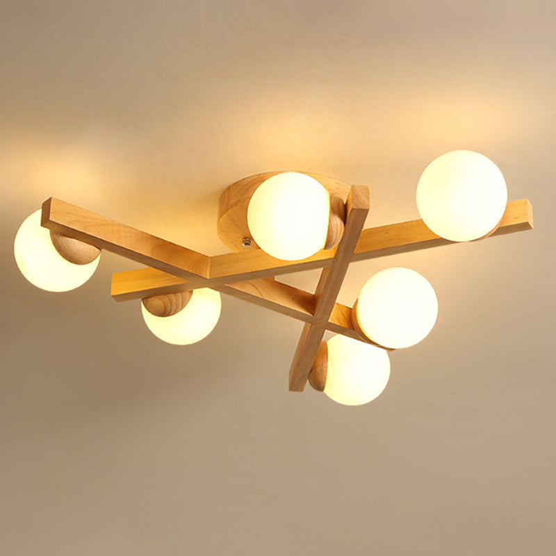 Wooden Crossed Lines Flush Mount Light Multi-bulbs Modern Wood Ceiling Light Fixture for Bedroom Clearhalo 'Ceiling Lights' 'Close To Ceiling Lights' 'Close to ceiling' 'Semi-flushmount' Lighting' 2562556
