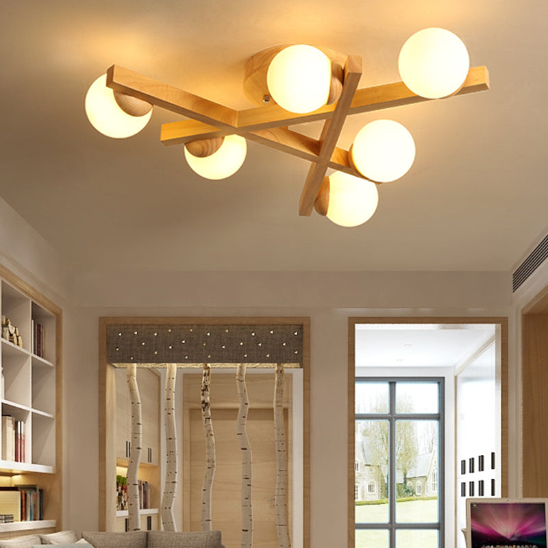 Wooden Crossed Lines Flush Mount Light Multi-bulbs Modern Wood Ceiling Light Fixture for Bedroom Clearhalo 'Ceiling Lights' 'Close To Ceiling Lights' 'Close to ceiling' 'Semi-flushmount' Lighting' 2562557