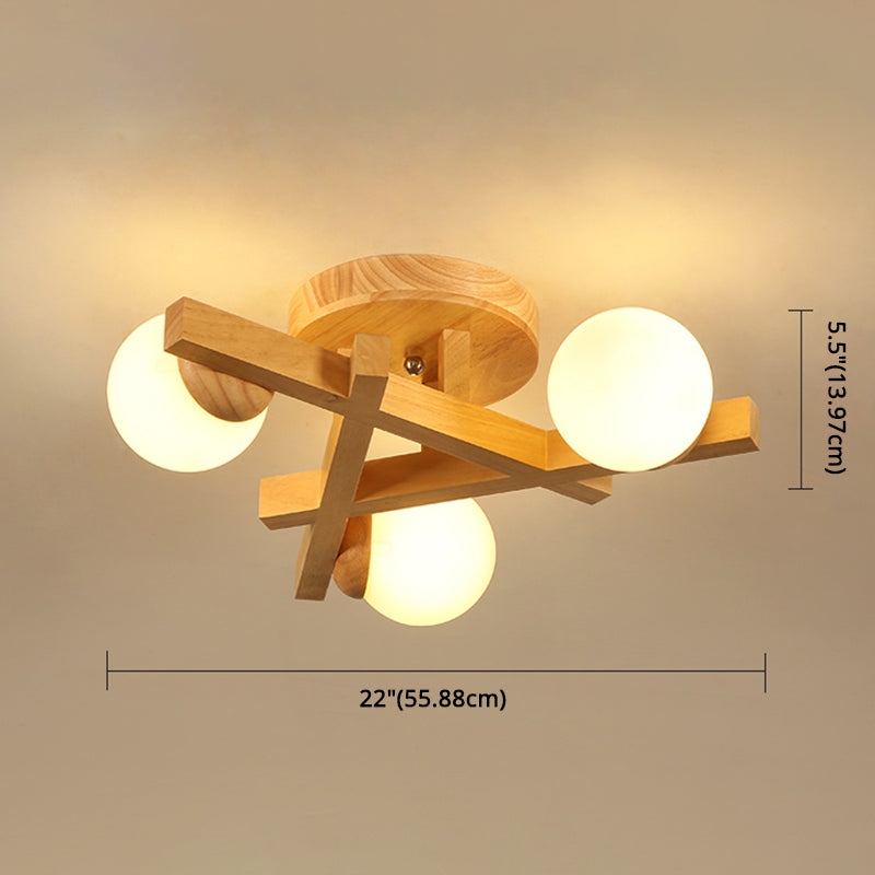 Wooden Crossed Lines Flush Mount Light Multi-bulbs Modern Wood Ceiling Light Fixture for Bedroom Clearhalo 'Ceiling Lights' 'Close To Ceiling Lights' 'Close to ceiling' 'Semi-flushmount' Lighting' 2562559