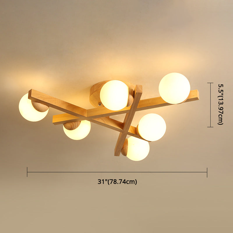 Wooden Crossed Lines Flush Mount Light Multi-bulbs Modern Wood Ceiling Light Fixture for Bedroom Clearhalo 'Ceiling Lights' 'Close To Ceiling Lights' 'Close to ceiling' 'Semi-flushmount' Lighting' 2562560