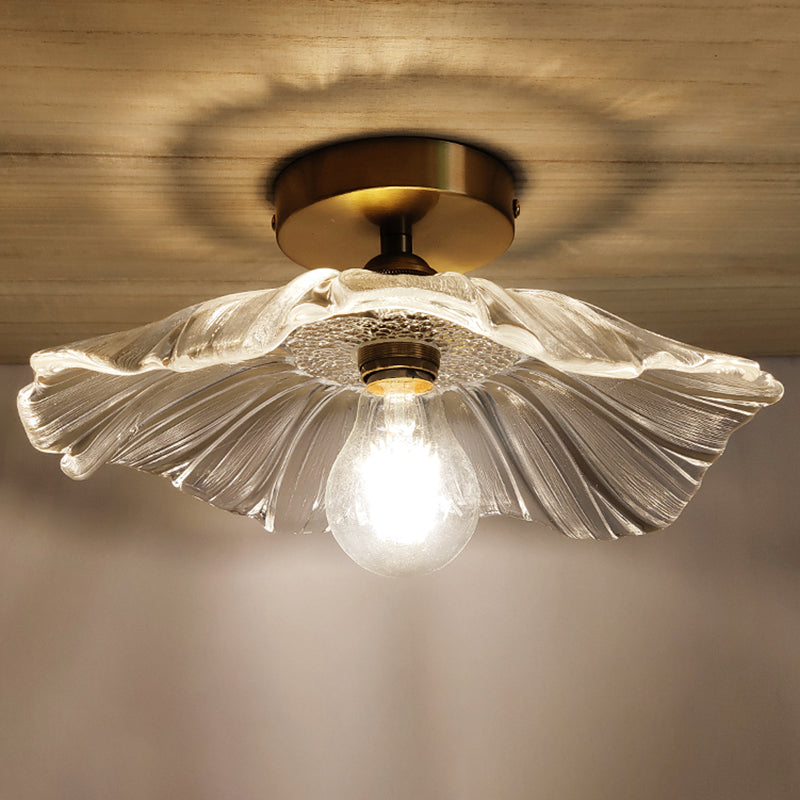 Retro Glass Ceiling Light Corridor Lighting Fixture with Brass Lamp Holder Clearhalo 'Ceiling Lights' 'Close To Ceiling Lights' 'Close to ceiling' 'Glass shade' 'Glass' 'Semi-flushmount' Lighting' 2562571