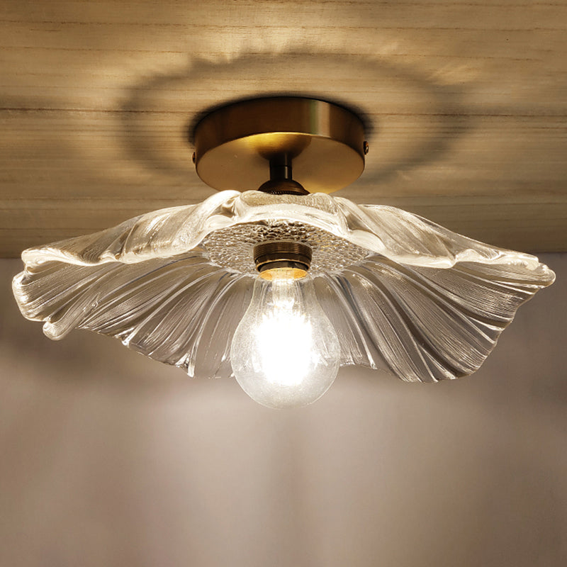 Retro Glass Ceiling Light Corridor Lighting Fixture with Brass Lamp Holder Clearhalo 'Ceiling Lights' 'Close To Ceiling Lights' 'Close to ceiling' 'Glass shade' 'Glass' 'Semi-flushmount' Lighting' 2562572