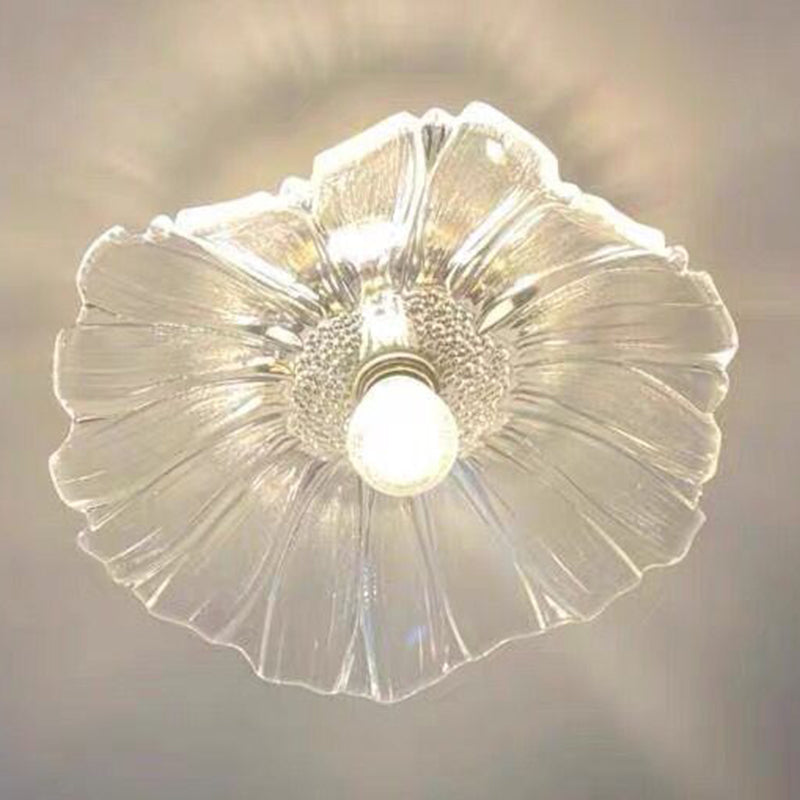 Traditional Clear Glass Ceiling Light Corridor Lighting Fixture with Brass Lamp Holder Clearhalo 'Ceiling Lights' 'Close To Ceiling Lights' 'Close to ceiling' 'Glass shade' 'Glass' 'Island Lights' 'Semi-flushmount' Lighting' 2562590
