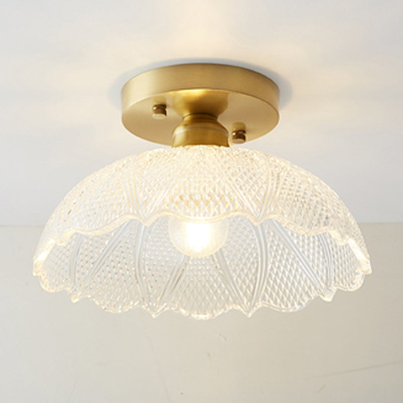 Traditional Clear Glass Ceiling Light Corridor Lighting Fixture with Brass Lamp Holder Brass Bowl Clearhalo 'Ceiling Lights' 'Close To Ceiling Lights' 'Close to ceiling' 'Glass shade' 'Glass' 'Island Lights' 'Semi-flushmount' Lighting' 2562592