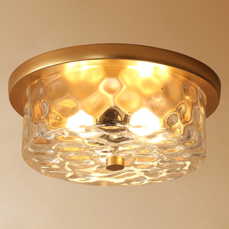 Traditional Colonial Style Ceiling Light with Glass Shade 1 Light Polyhedron Flush-mount Light for Bedroom Gold Drum Clearhalo 'Ceiling Lights' 'Close To Ceiling Lights' 'Close to ceiling' 'Flush mount' Lighting' 2562608