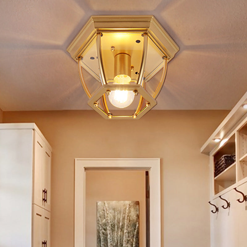 Traditional Colonial Style Ceiling Light with Glass Shade 1 Light Polyhedron Flush-mount Light for Bedroom Clearhalo 'Ceiling Lights' 'Close To Ceiling Lights' 'Close to ceiling' 'Flush mount' Lighting' 2562610
