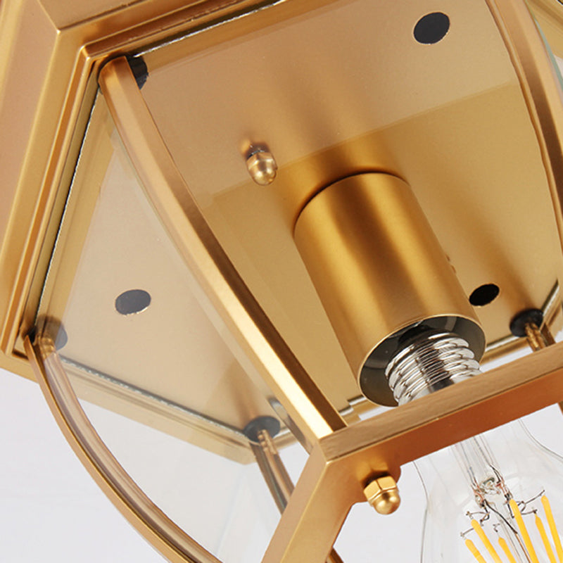 Traditional Colonial Style Ceiling Light with Glass Shade 1 Light Polyhedron Flush-mount Light for Bedroom Clearhalo 'Ceiling Lights' 'Close To Ceiling Lights' 'Close to ceiling' 'Flush mount' Lighting' 2562613