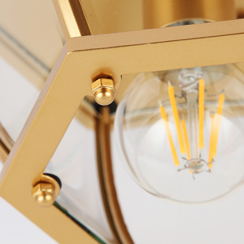 Traditional Colonial Style Ceiling Light with Glass Shade 1 Light Polyhedron Flush-mount Light for Bedroom Clearhalo 'Ceiling Lights' 'Close To Ceiling Lights' 'Close to ceiling' 'Flush mount' Lighting' 2562614
