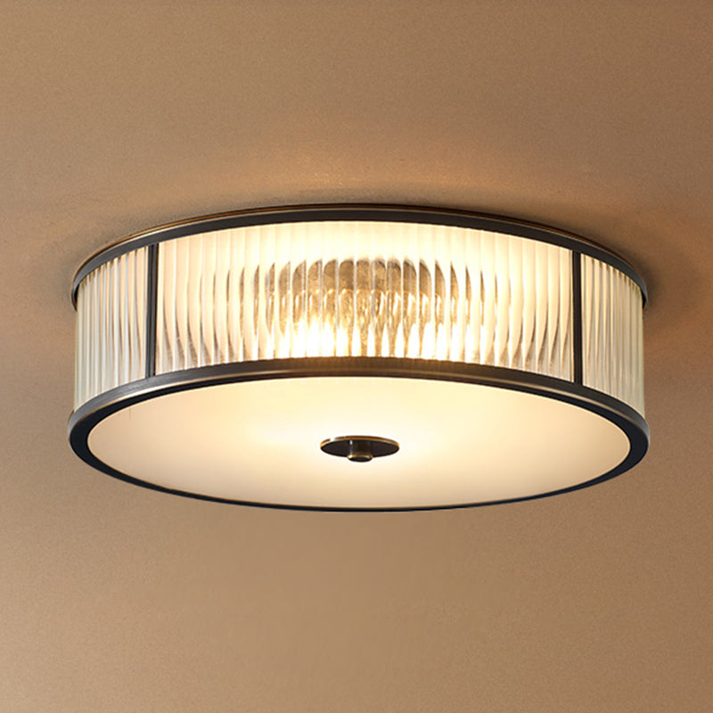 Glass Drum Shape Lighting Fixture Modern Simplicity Style Foyer Ceiling Light Black 14" Clearhalo 'Ceiling Lights' 'Close To Ceiling Lights' 'Close to ceiling' 'Flush mount' Lighting' 2562622