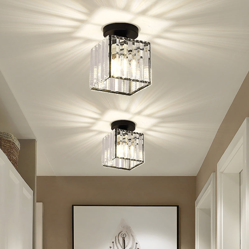 Modern Simplicity Ceiling Light Clear Striped Glass Shade Semi Flush Lamp for Bedroom Clearhalo 'Ceiling Lights' 'Close To Ceiling Lights' 'Close to ceiling' 'Glass shade' 'Glass' 'Semi-flushmount' Lighting' 2562685