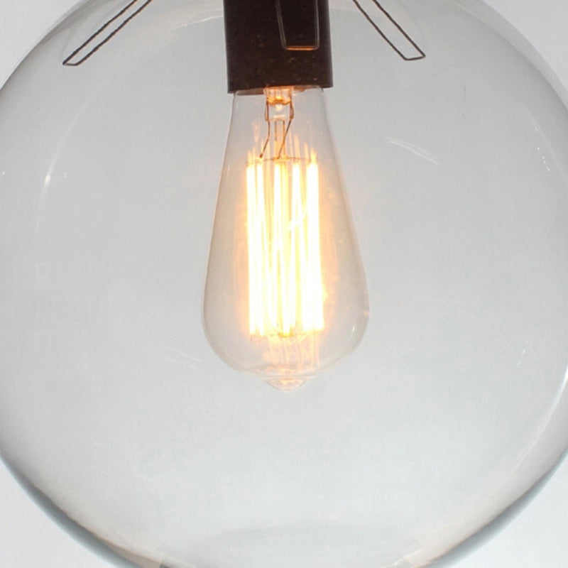 1-Light Industrial Ceiling Light with Clear Glass Shade Round Flush-mount Lamp in Black for Cloth Shop Clearhalo 'Ceiling Lights' 'Close To Ceiling Lights' 'Close to ceiling' 'Glass shade' 'Glass' 'Semi-flushmount' Lighting' 2562710