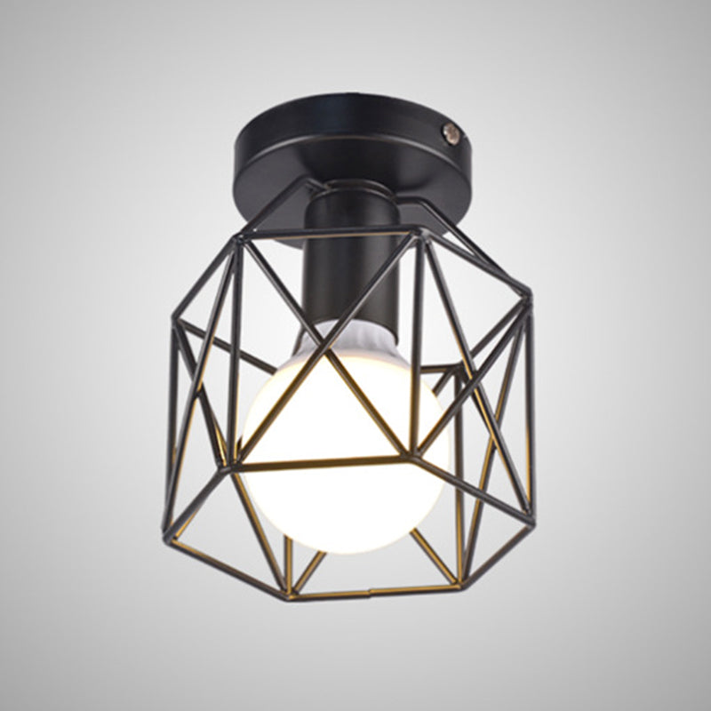 Retro Industrial Black Ceiling Light Single Light Wire Frame Semi Flush Light for Kitchen Clearhalo 'Ceiling Lights' 'Close To Ceiling Lights' 'Close to ceiling' 'Semi-flushmount' Lighting' 2562717