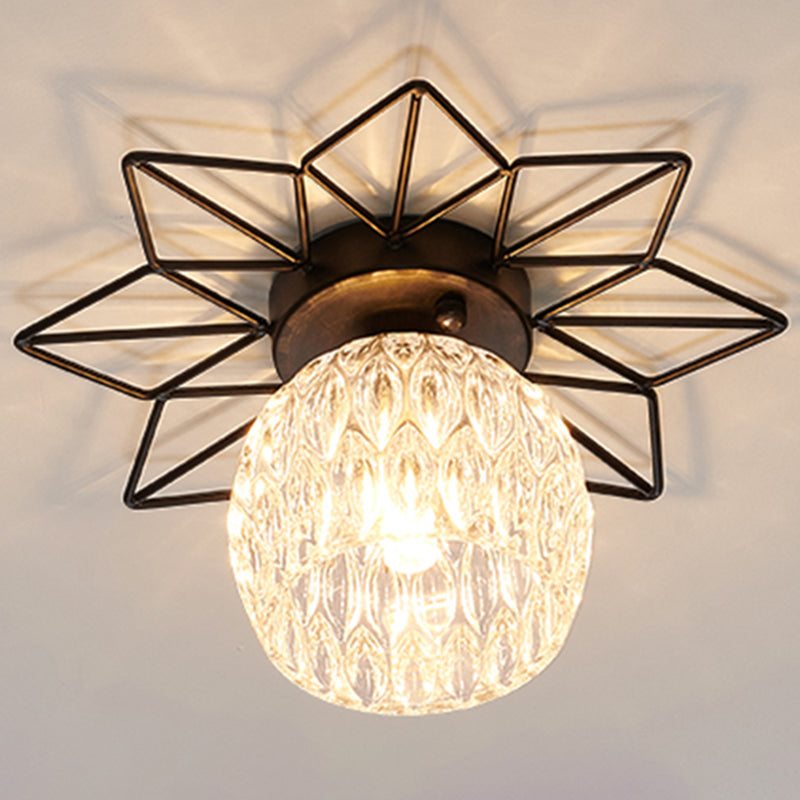 Transparent Round Semi Flush Mount Light Sunflower Iron Decoration Modern Glass Ceiling Light for Bedroom Black 10" Flower Clearhalo 'Ceiling Lights' 'Close To Ceiling Lights' 'Close to ceiling' 'Glass shade' 'Glass' 'Semi-flushmount' Lighting' 2562731