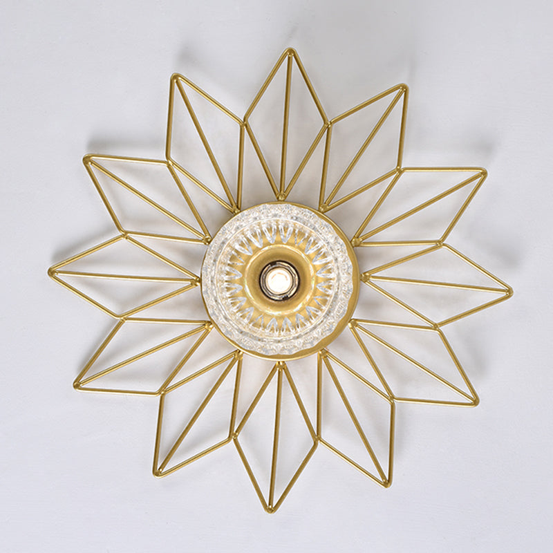 Transparent Round Semi Flush Mount Light Sunflower Iron Decoration Modern Glass Ceiling Light for Bedroom Clearhalo 'Ceiling Lights' 'Close To Ceiling Lights' 'Close to ceiling' 'Glass shade' 'Glass' 'Semi-flushmount' Lighting' 2562735
