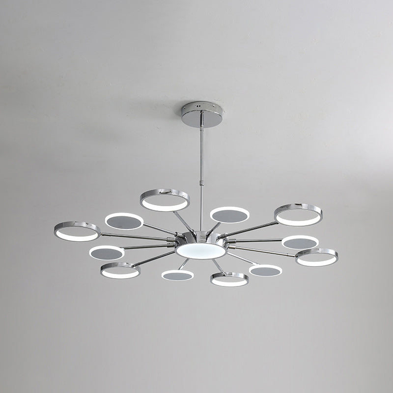 Ring Chandelier Lighting Fixtures Modernist Metal Pendant Chandelier with Hanging Cord for Living Room 12 Chrome White Clearhalo 'Ceiling Lights' 'Chandeliers' 'Modern Chandeliers' 'Modern' Lighting' 2562839