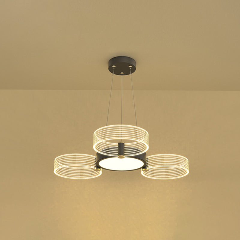 Circle Chandelier Lighting Modernist Acrylic Ceiling Pendant Light for Living Room 3 Black Clearhalo 'Ceiling Lights' 'Chandeliers' 'Modern Chandeliers' 'Modern' Lighting' 2562973
