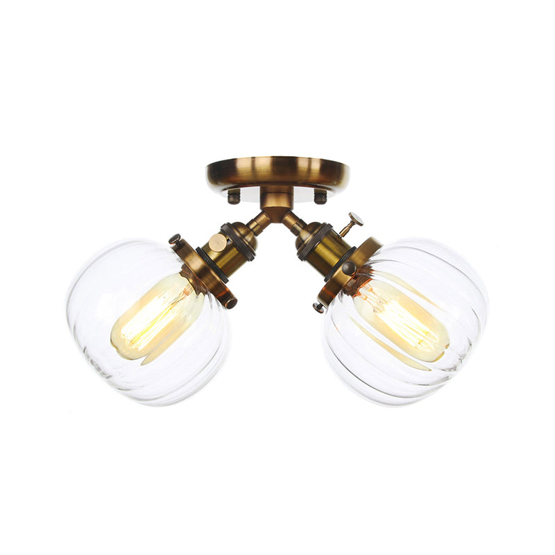 Amber/Clear Glass Ball Semi Flush Pendant Light Industrial Style 2 Heads Black/Bronze Ceiling Mounted Lamp for Restaurant Clearhalo 'Ceiling Lights' 'Close To Ceiling Lights' 'Close to ceiling' 'Glass shade' 'Glass' 'Semi-flushmount' Lighting' 256609